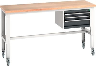 Bott Werkbank cubio mobil mit Hängeschrank und 3 Schubladen, Buche-Multiplexplatte, Stahl, grau/anthrazit, B: 200 cm, T: 75 cm, H: 84-114 cm - Bild 1
