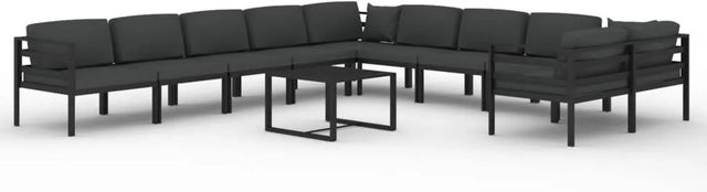 vidaXL 11-teiliges Garten-Lounge-Set in U-Form aus Aluminium mit Polsterkissen in Anthrazit - Bild 1