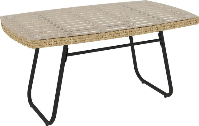 Outsunny Polyrattan Gartentisch mit Glasplatte in Braun, rechteckiger Beistelltisch für Garten, Terrasse und Balkon, UV-beständig, B/T/H: 90 x 50 x 45 cm - Bild 1