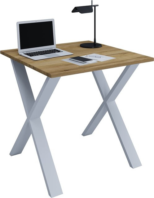 VCM Schreibtisch Lona X in Braun mit Holzstruktur-Nachbildung und Metallfüßen, H x B x T: 76 x 80 x 80 cm - Bild 1