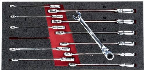 VIGOR Gelenk-Ratschen-Ring-Maulschlüssel-Satz V5077, 12-teilig, Silber - Bild 1