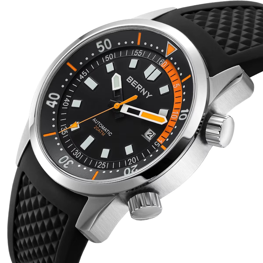 BERNY Armbanduhr, Automatik, Edelstahl, 42 mm, Herren, Schwarz, Silber - Bild 2