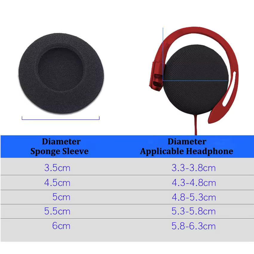 JCD 10er Set Memory Foam Ohrpolster Ersatz für Kopfhörer in Schwarz, verschiedene Größen von 18 mm bis 60 mm - Bild 3