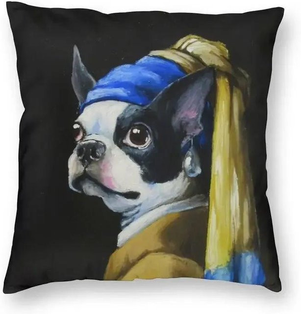 Evich Sofakissenbezug Samt mit Boston Terrier Cartoon Design, Farbe: Schwarz, B/T/H: 50 x 50 x 0 cm - Bild 1