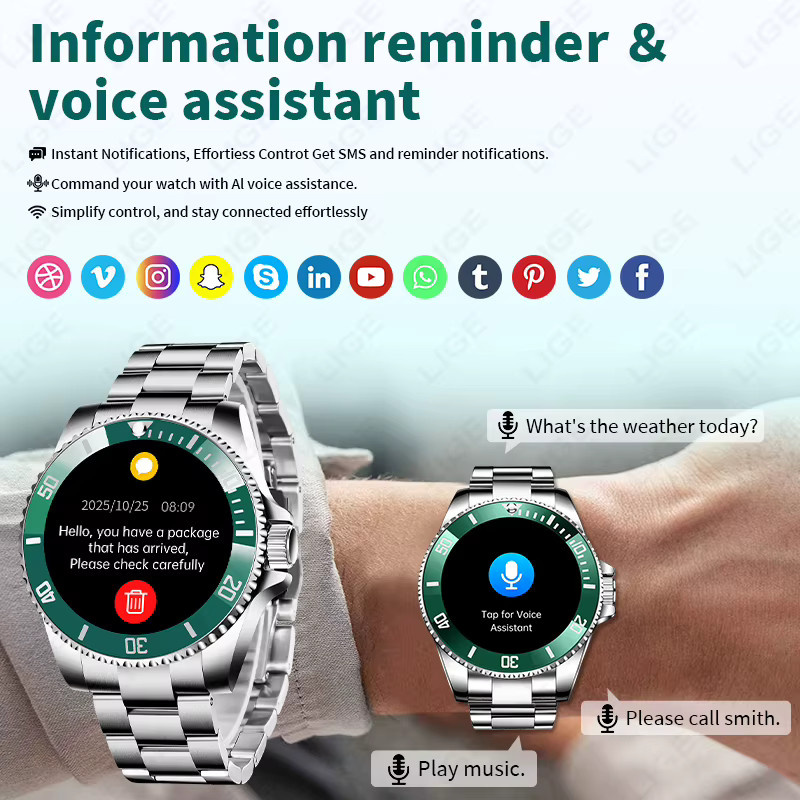 LIGE Smartwatch für Herren aus Vollstahl mit Bluetooth-Anruffunktion, Sprachassistent und Sport- sowie Schlafmonitor, kompatibel mit Android und iOS, Farbe: Silber/Blau - Bild 3