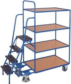 VARIOfit Kommissionierwagen mit 4 Ladeflächen in Blau aus Stahl - Bild 1