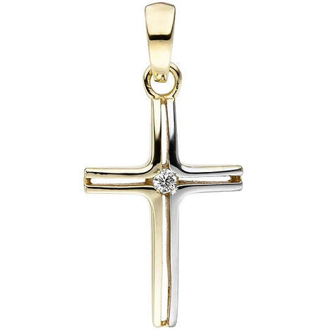 Colfem Anhänger Kreuz, 375 Gelbgold bicolor, Zirkonia, Unisex - Bild 1