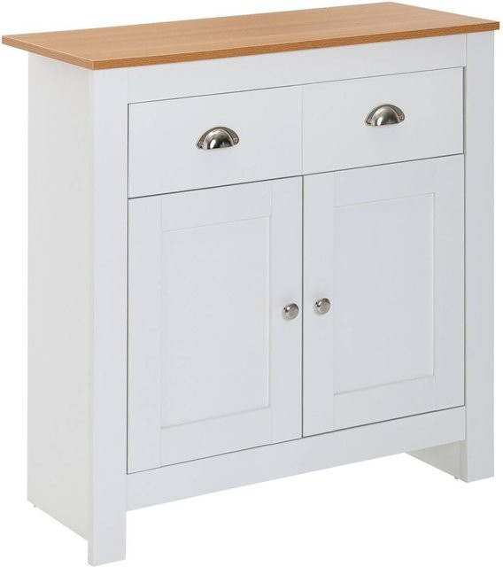 Wohnling Sideboard in Weiß und Buche mit Aluminium-Details, B/H/T: 79 x 81 x 34,5 cm - Bild 1