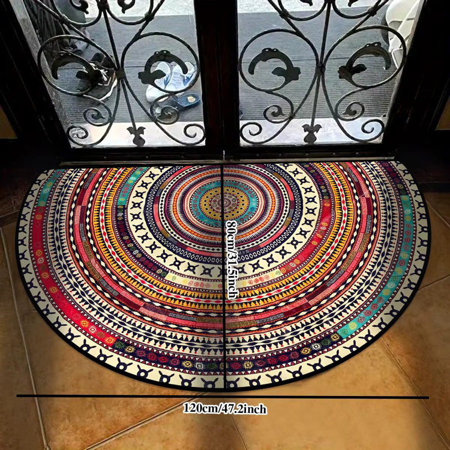 VIKAMA Halbkreisförmiger Eingangsteppich im Ethno-Boho-Stil, rutschfest und verdickt, Multicolour, B/T: 60 x 40 cm - Bild 2