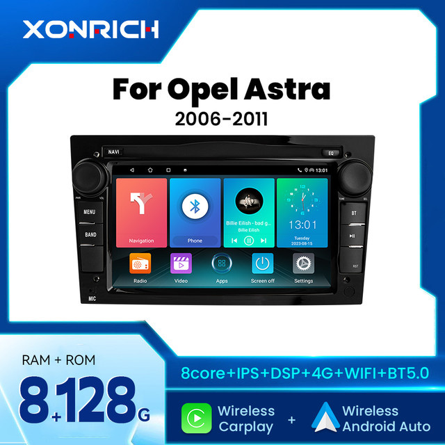 XONRICH Android 14 Autoradio mit 8GB RAM und 128GB Speicher, Wireless CarPlay und GPS-Navigation, Schwarz, passend für Opel Astra H G J, Antara, Vectra C B, Vivaro, Corsa C D und Zafira B - Bild 1