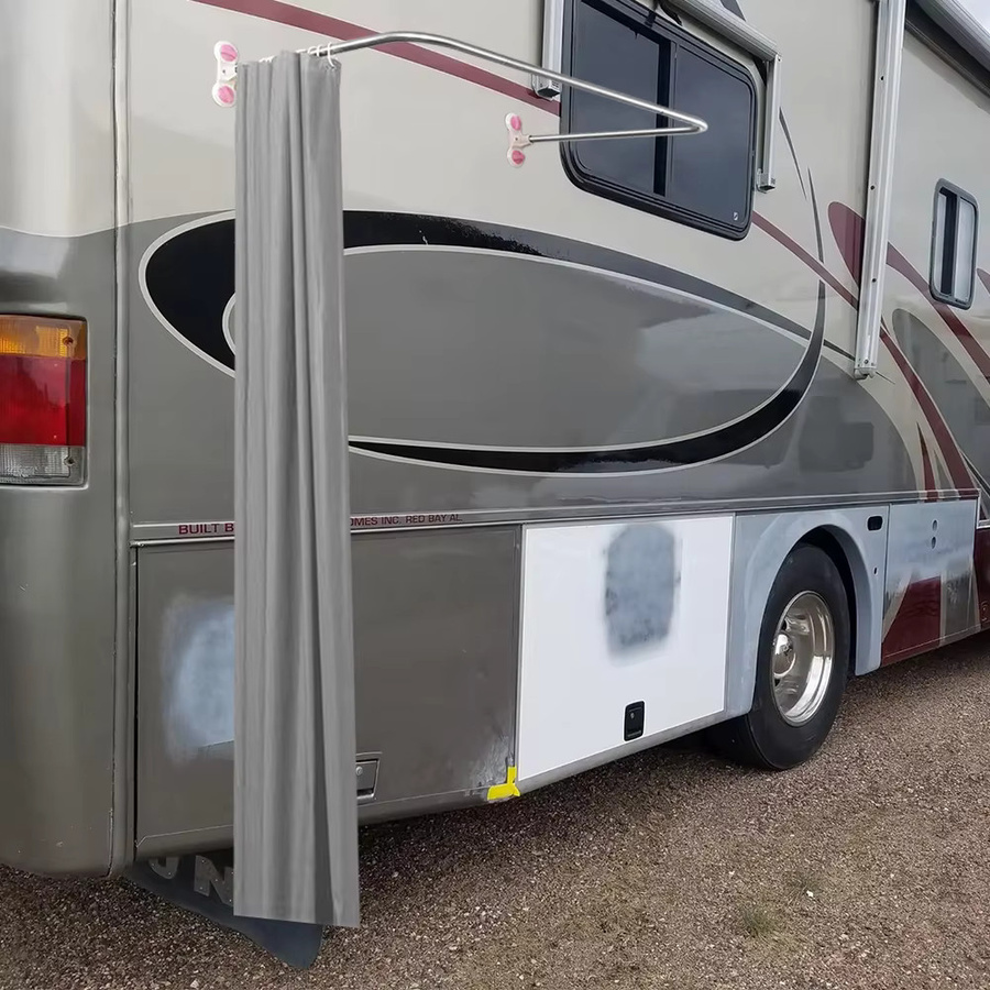 CHEDONGDONG Camping Duschkabinen-Set für Wohnmobile und Caravans, Grau, inklusive Duschvorhang und Teleskopstange zur Montage ohne Bohren - Bild 4