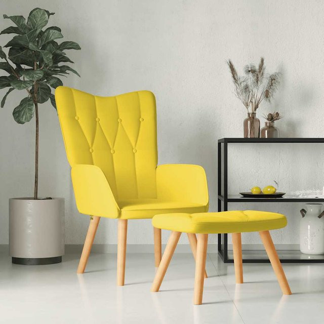 vidaXL Relaxsessel mit Hocker in Gelb mit Stoffbezug und Armlehnen - Bild 2