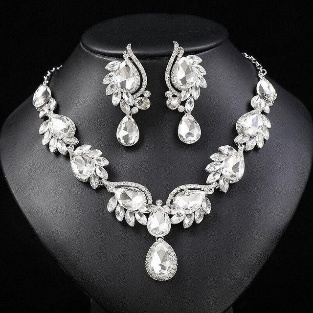 Nakahara Schmuck-Set, Strass Anhänger Halskette, Ohrringe, Weiß, Damen - Bild 1