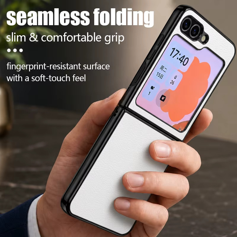 Schwarze Litchi Grain PU-Leder Handyhülle mit hartem PC-Rahmen für Samsung Galaxy Z Flip8, Flip7, FE, Flip6, Flip5, Flip4 und Flip3 - Bild 3