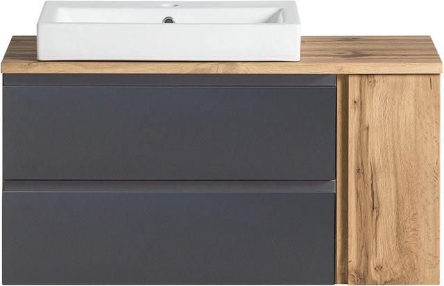 Held Möbel Waschtisch Ancona mit Keramikbecken, matt Grau-Wotaneiche, Breite: 105 cm, Höhe: 65,5 cm, Tiefe: 47 cm - Bild 1