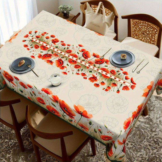 JINGYUE Pet Rechteckige Tischdecke mit Mohn-Design, Wasserabweisend und Waschbar, Mehrfarbig, B: 100 cm, L: 160 cm - Bild 1