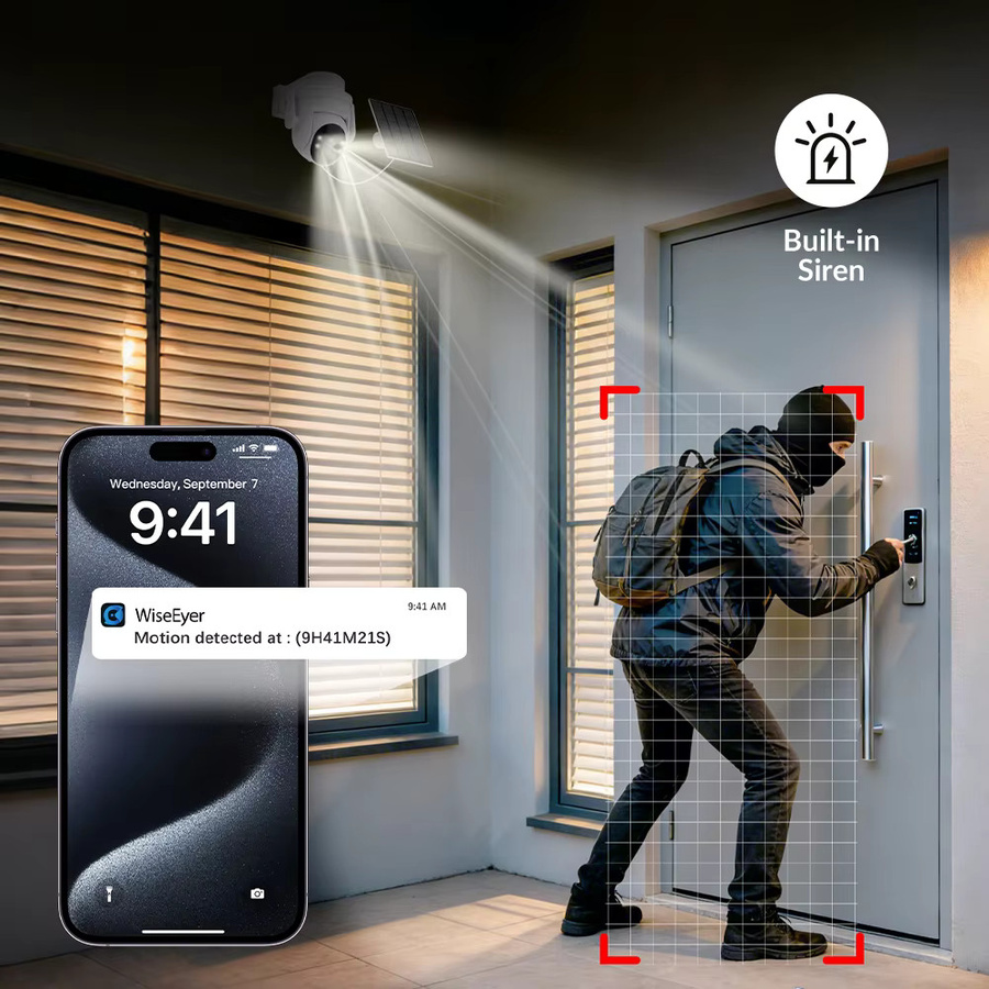 Woolink 3MP Outdoor Solar WLAN IP-Kamera PTZ Heimsicherheitskamera CCTV mit Nachtsicht und Bewegungserkennung in Weiß - Bild 5