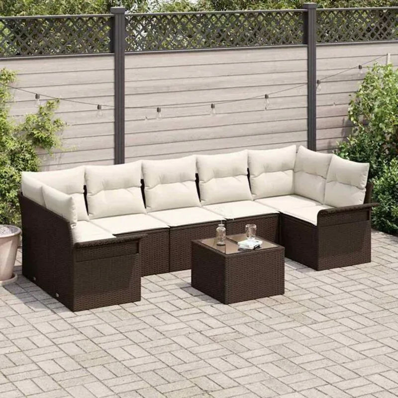 vidaXL Garten-Sofa-Set aus Polyrattan mit 8 Teilen in Braun für moderne Loungemöbel - Bild 1
