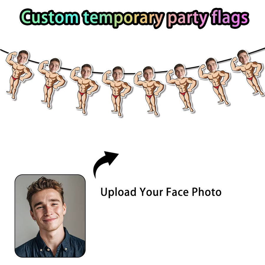 Personalisierte Bodybuilding Banner Girlande mit Gesichtsmotiv für Sport-Geburtstagspartys aus Papier in Mehrfarbig - Bild 4