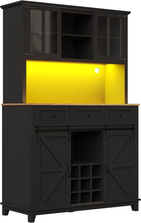 okwish Küchenschrank in Schwarz mit Glastüren, LED-Beleuchtung und verstellbaren Ablagen, B/T/H: 105 x 38,4 x 180 cm