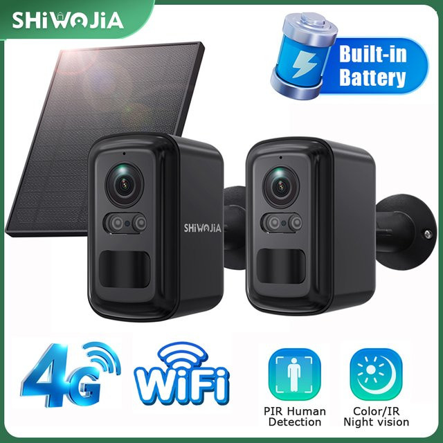 SHIWOJIA 3MP Solarkamera mit 4G und WIFI, kabellose Outdoor Bullet Überwachungskamera in Schwarz mit Zwei-Wege-Audio - Bild 1