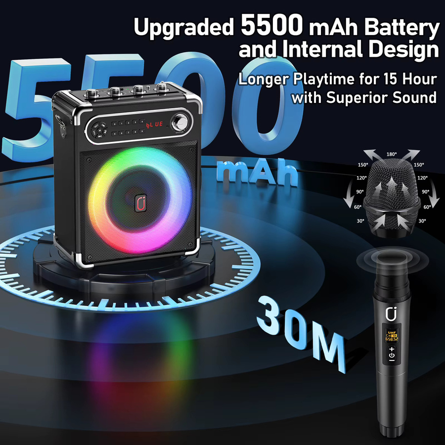 FanFun S55 Bluetooth-Lautsprecher in Schwarz, IPX5 wasserdichte tragbare Party-Boombox mit tiefem Bass und 3600 mAh Akku - Bild 4