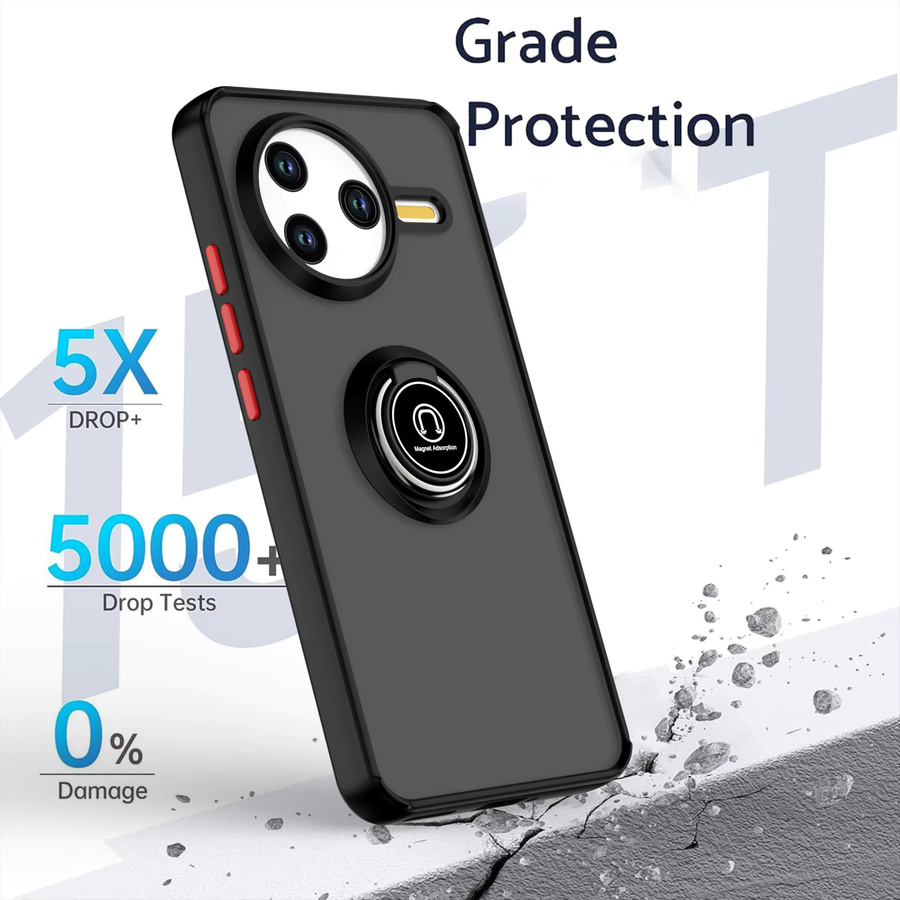 Stoßfeste Silikon-Handyhülle mit Metallring-Halter für Xiaomi Poco F7 Pro in Schwarz oder Rot - Bild 3