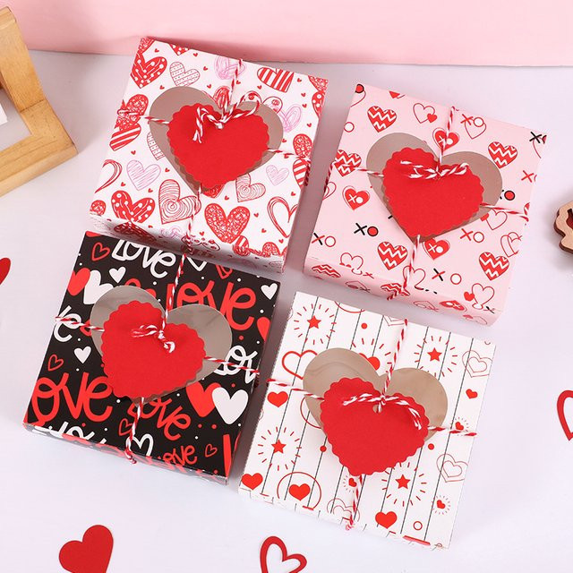 21 Stück Herz-Geschenkboxen aus Papier mit Sichtfenster in Rot für Valentinstag, Hochzeit, Geburtstag oder Party - Bild 1
