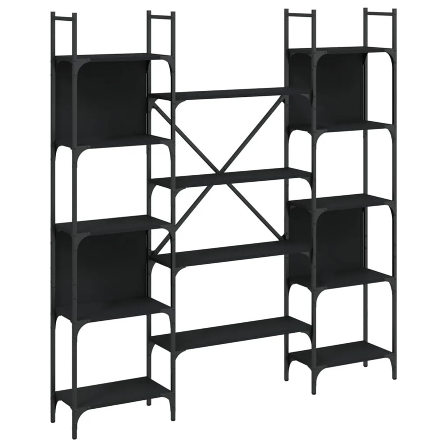 vidaXL Bücherregal Schwarz Modern Wandmontage aus Metall und MDF, B: 155,5 cm, T: 24,0 cm, H: 166,5 cm - Bild 2