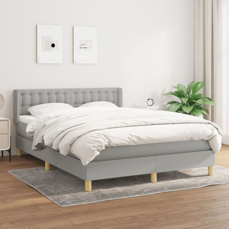 Vidaxl Boxspringbett mit Matratze aus Stoff und Massivholz in Grau, B/T/H: 140 x 200 cm - Bild 1
