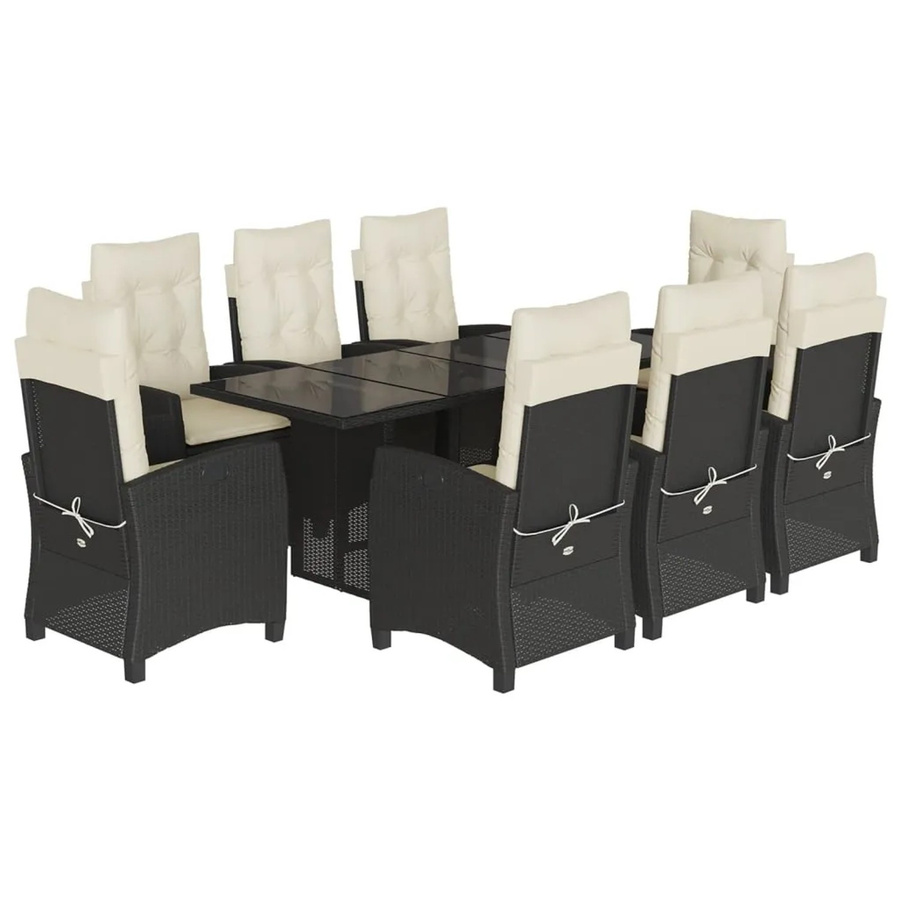 vidaXL 9-teilige Garten-Essgruppe aus Poly-Rattan mit Kissen und Hartglas in Schwarz - Bild 2