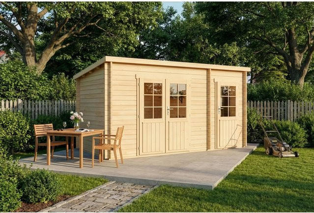 Alpholz Gartenhaus Maria-28 in Natur mit Flachdach und Blockbohlenbauweise, B/T: 450 x 250 cm - Bild 1