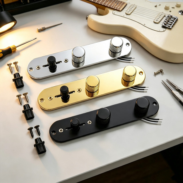 PHRILM Loaded TL Control Plate Vorverdrahteter 3-Wege-Kabelbaum mit Tone- und Lautstärkeregler in Silber für E-Gitarren - Bild 1