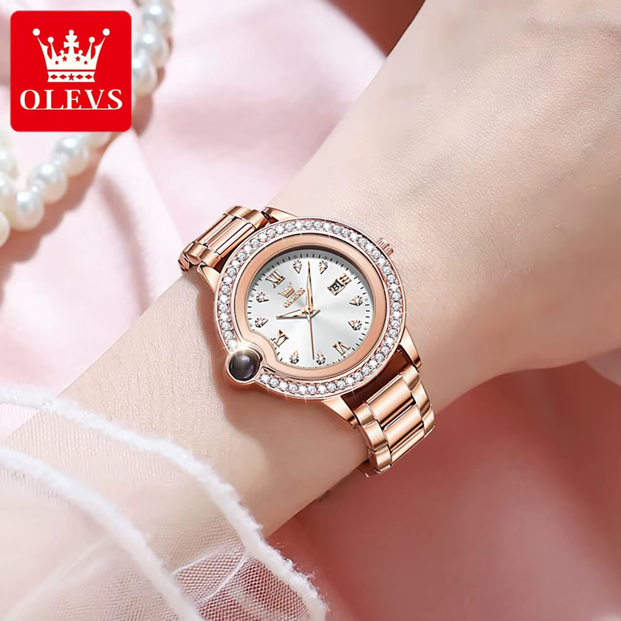 Olevs Armbanduhr Edelstahl, Quarz, Diamant, Roségold, Damen - Bild 3