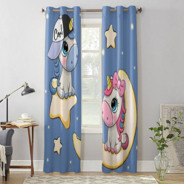 Super Six Fenster Vorhang mit Einhörnern, Mond und Sternen in Grau, Breite: 135 cm, Höhe: 60 cm - Bild 1