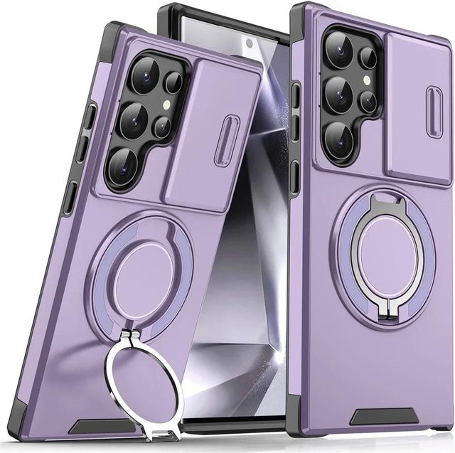 Armor Magnetische Schutzhülle für Samsung Galaxy S25 S24 S23 S22 S21 Ultra Plus FE mit Schiebefach und Kameraschutz in Purple - Bild 1