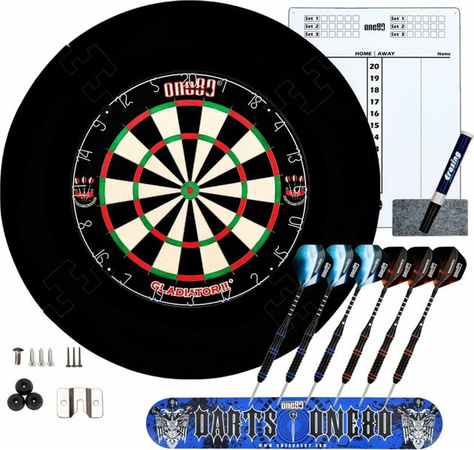 COFI 1453 Dartscheibe Steeldart mit 6 Dartpfeilen Metallspitze und Schutzring Eva Dartboard Surround Set