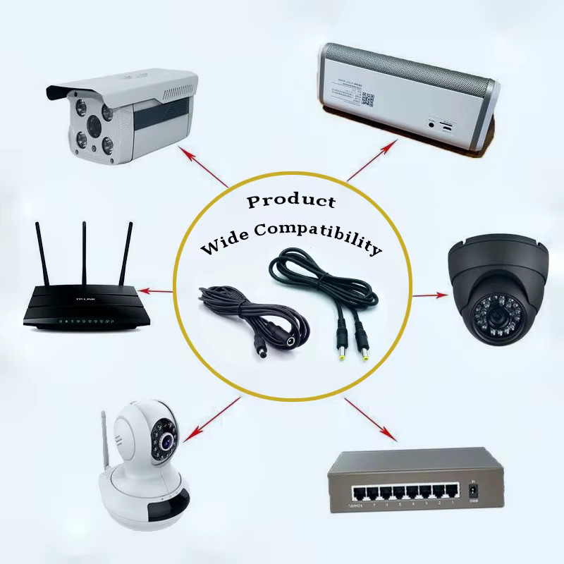 YuXi DC-Netzteil-Verlängerungskabel aus Kupfer in Schwarz mit 5,5 x 2,1 mm und 5,5 x 2,5 mm Anschlüssen für CCTV-Kameras und Router - Bild 2
