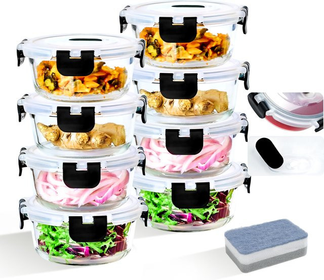 SIAZIH 6/8-teiliges Lebensmittelbehälter-Set aus Glas mit luftdichten und auslaufsicheren Deckeln, transparent, 400 ml und 950 ml - Bild 1