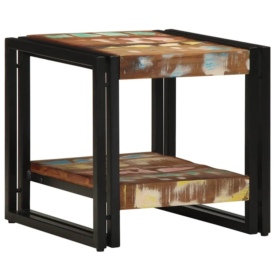vidaXL Couchtisch aus massivem Altholz und Stahl in Mehrfarbig, B/T/H: 40 x 40 x 38 cm - Bild 2