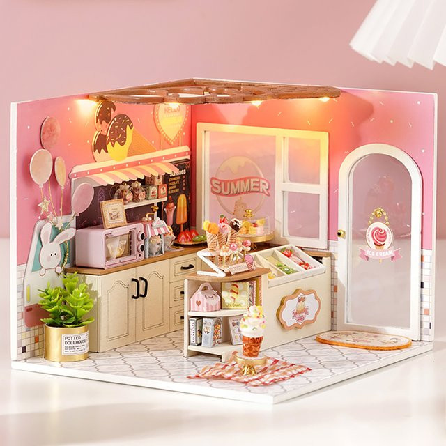 zuuton DIY Holz Miniatur Puppenhaus 3D Puzzle Bausatz mit Möbeln und LED - Bild 1