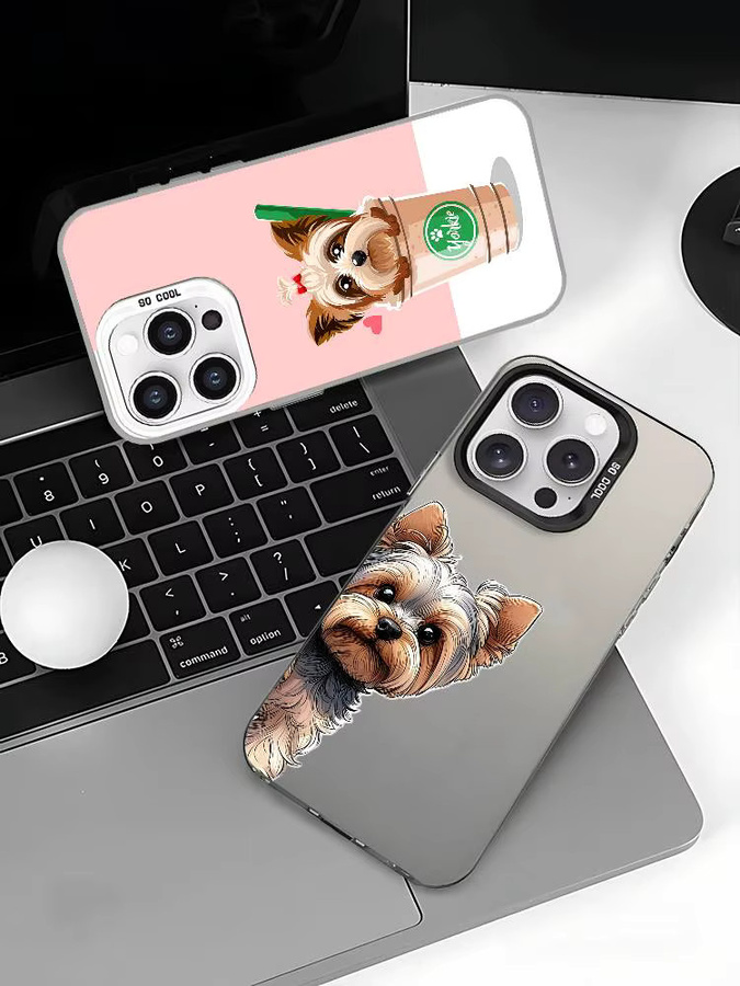 Stoßfeste Handyhülle mit Yorkshire Terrier Motiv für Apple iPhone 11 bis 17 Pro Max Plus in Silber - Bild 6