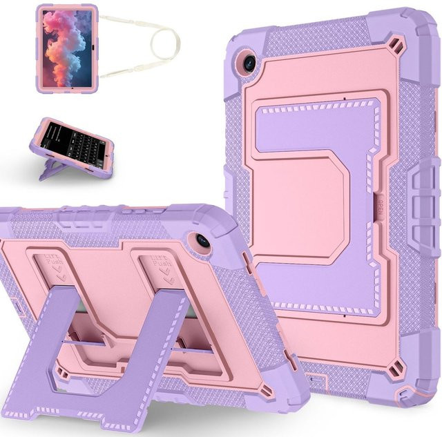 Silikon Hybrid Hülle für Samsung Galaxy Tab A11 Plus mit Big Holder und Gurt in Rosa - Bild 1