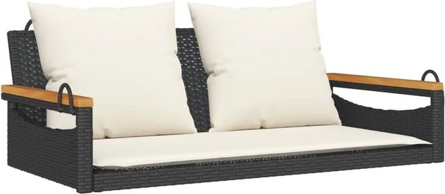 furnicato Hängebank aus PE-Rattan und Akazienholz mit Kissen, Schwarz, B/T/H: 109 x 62 x 40 cm - Bild 1