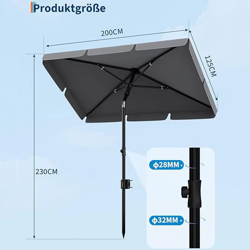 HiMISS Rechteckiger Strandschirm mit Klemme in Grau aus Polyester mit UV-Schutz, B/T/H: 230 x 200 x 125 cm - Bild 2