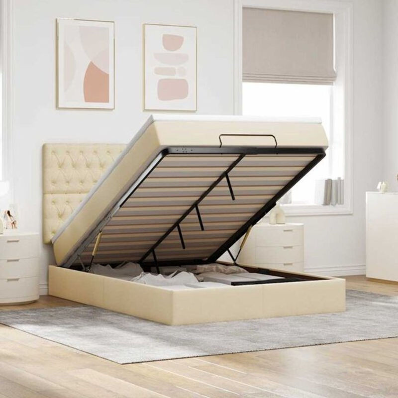 Vidaxl Ottoman Polsterbett mit Matratze und LED-Beleuchtung in Beige, B/T/H: 140 x 200 x 118 cm - Bild 1