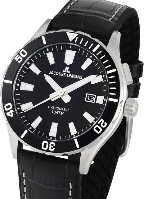Jacques Lemans Herrenuhr, Quarz, Edelstahl, 43 mm, Schwarz, Leder, 10 ATM - Bild 1