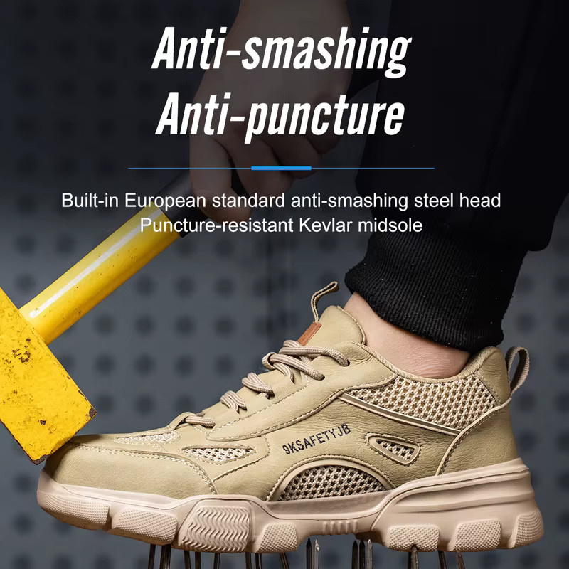Kankeirr Atmungsaktive Sicherheitsschuhe für Damen und Herren, leichte Anti-Punktion Arbeitsstiefel in Schwarz und Beige, EN ISO 20345 - Bild 3