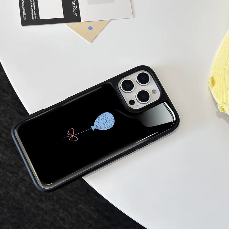 AIR PLUS Handyhülle im koreanischen Stil mit blauem Ballon-Design für iPhone 11 bis iPhone 17 Pro Max, stoßfest aus Epoxidharz, Farbe: Blau/Schwarz - Bild 5