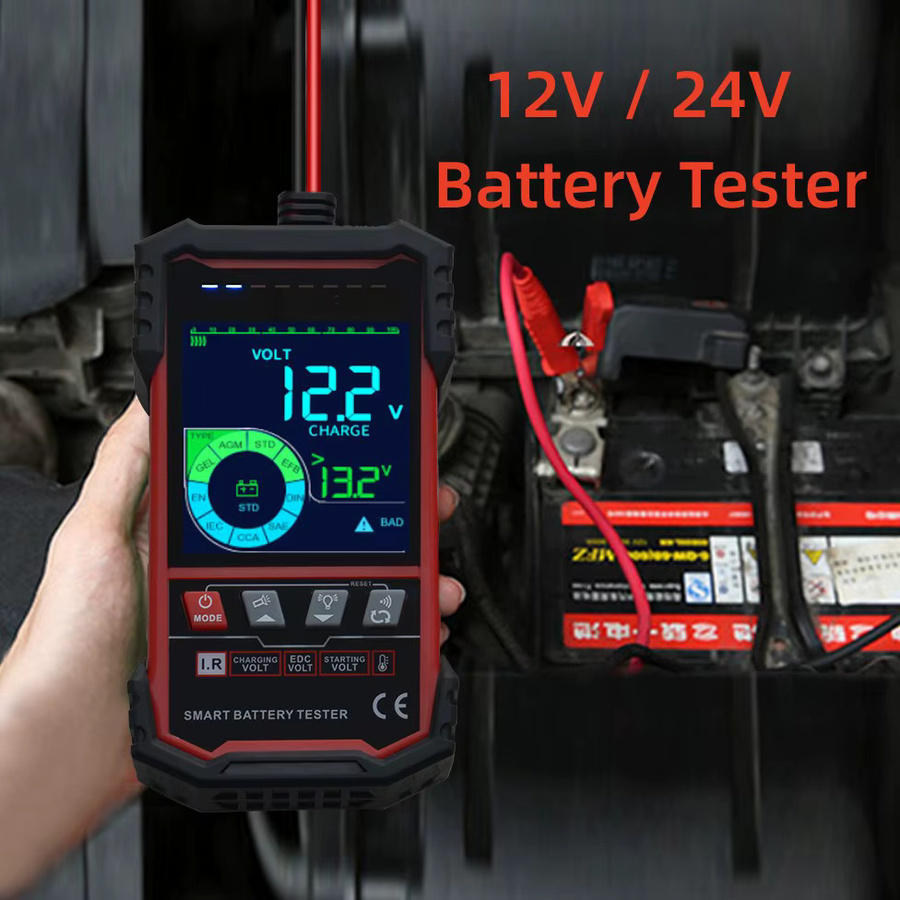 TOOLTOP Autobatterietester für 12V und 24V mit 3,2 Zoll Display zur Messung von Innenwiderstand, Batteriespannung und Temperatur in Schwarz - Bild 2